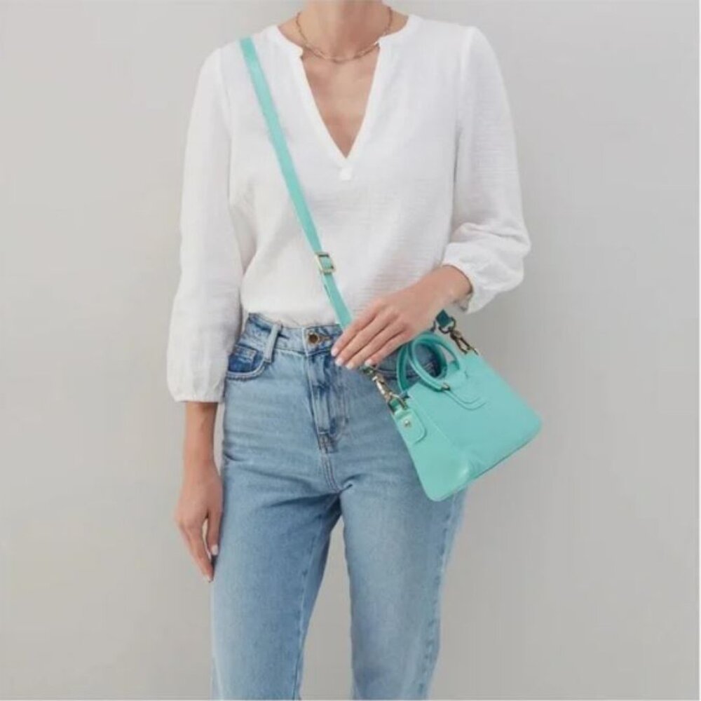 HOBO NWOT Heidi Mini Satchel Leather Handbag Tiffany Blue - Picture 12 of 12